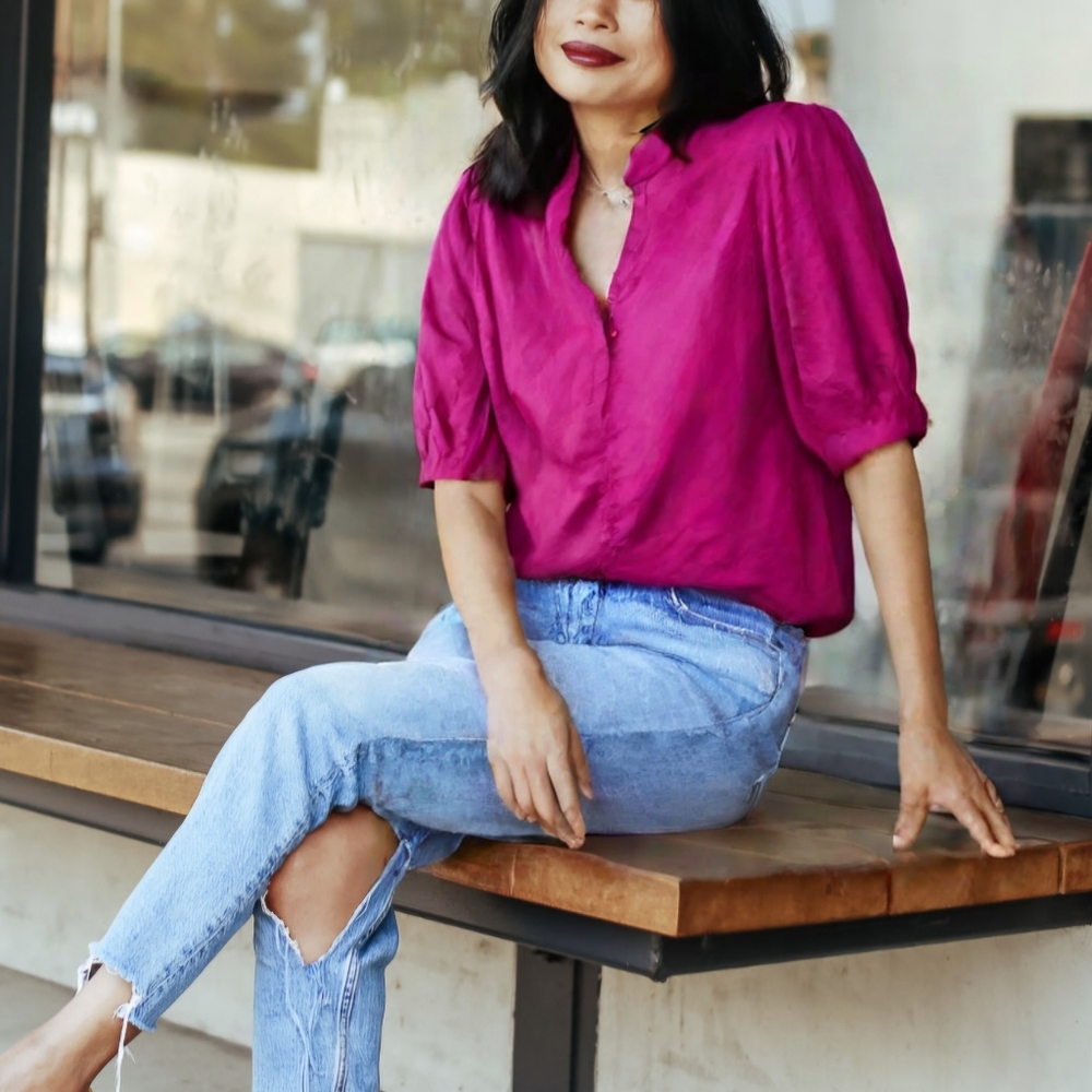 ANN TAYLOR Fuschia Puff sleeve blouse